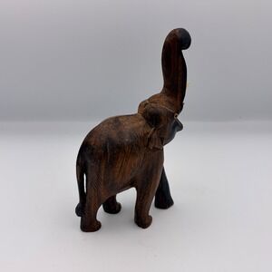 Hand Carved Wooden Elephant Figurine Trunk Up Lucky Charm Decor